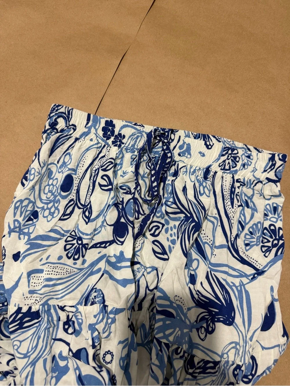 Women's Blue & White Floral Tiered Maxi Skirt